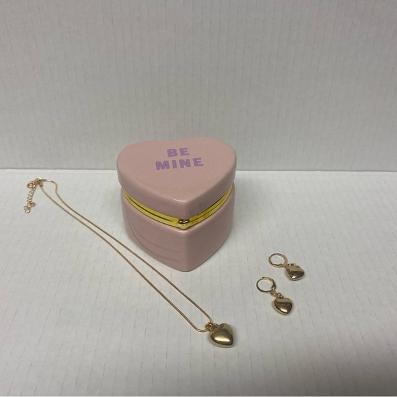 Pink Heart-Shaped Trinket Box “Be Mine” Glossy Gold Plated Metal Love Heart Dang - Picture 6 of 6